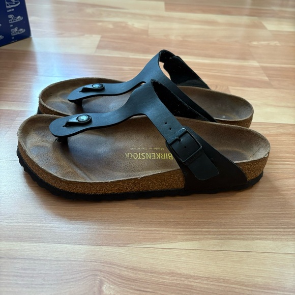 Birkenstock Black Leather Gizeh Birko-Flor Sandals Size 39 EU 8/8.5 US - Picture 12 of 16